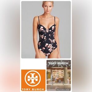 NWOT Tory Burch SOLARO One Piece Swimsuit • Sz XS • Floral Black